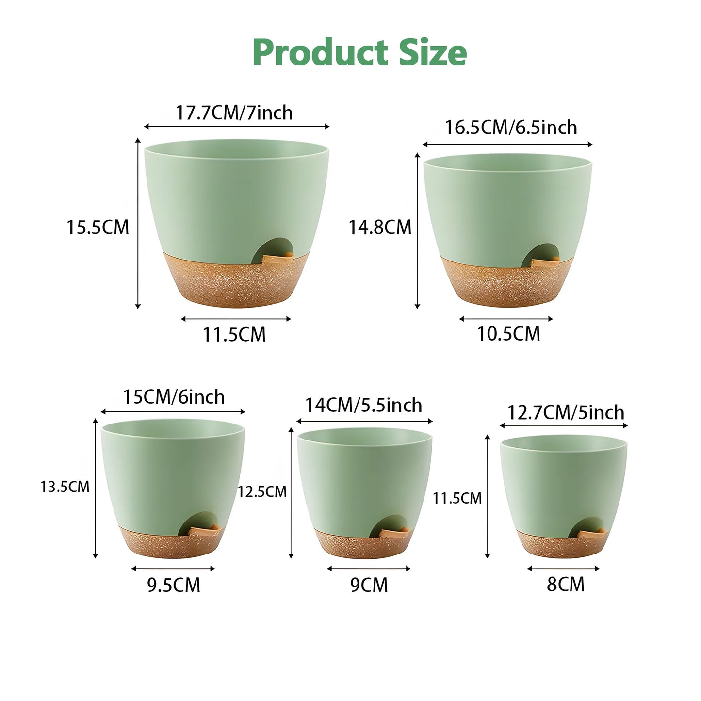 Self Watering Planters Set with Drainage Holes and Saucers