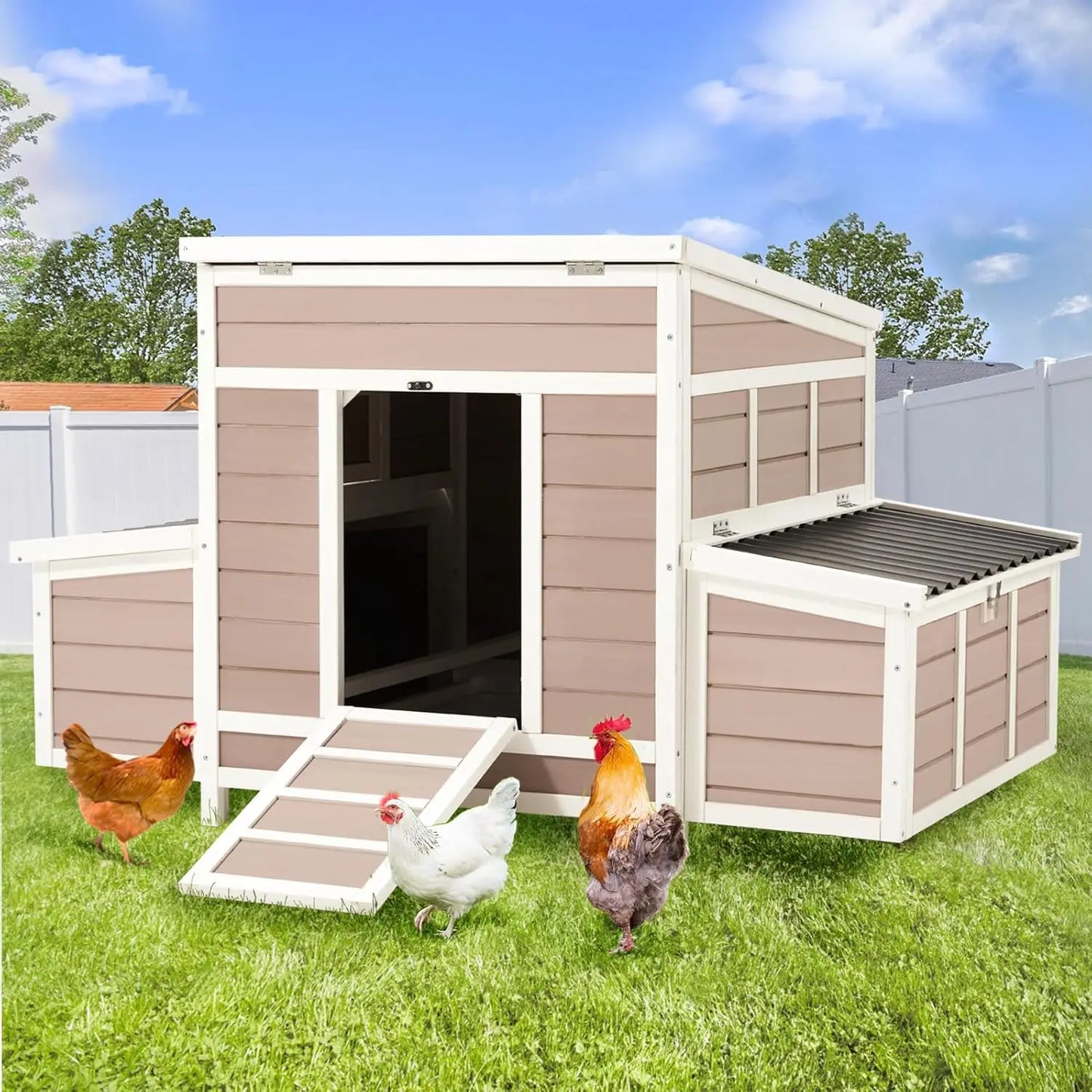 Large Wooden Chicken Coop with Nesting Boxes for Outdoor Use