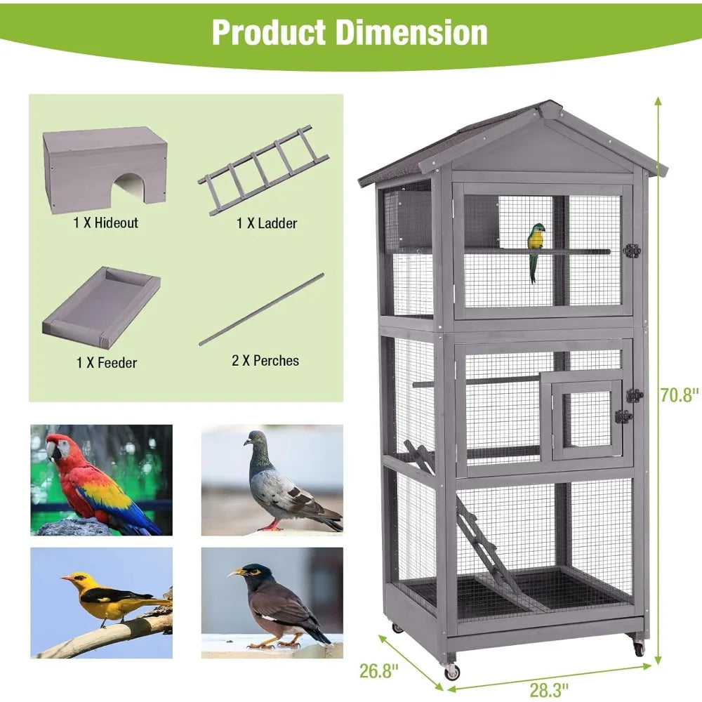 Outdoor Wooden Bird Cage for Parrots and Lovebirds
