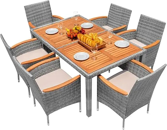 Modern 7 Piece Outdoor Dining Set with Soft Cushions