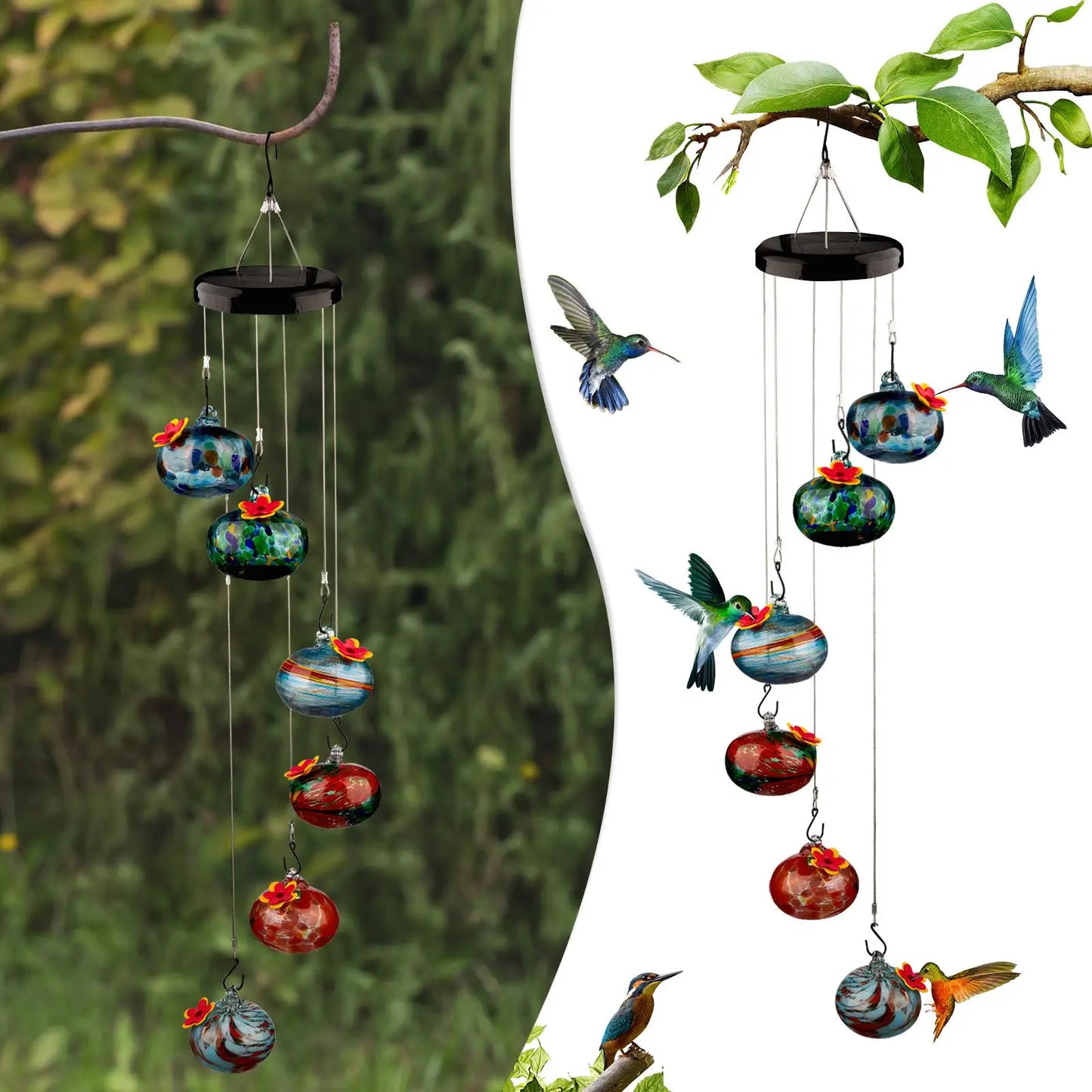 Colorful Hummingbird Feeder Wind Chimes for Outdoor Decor