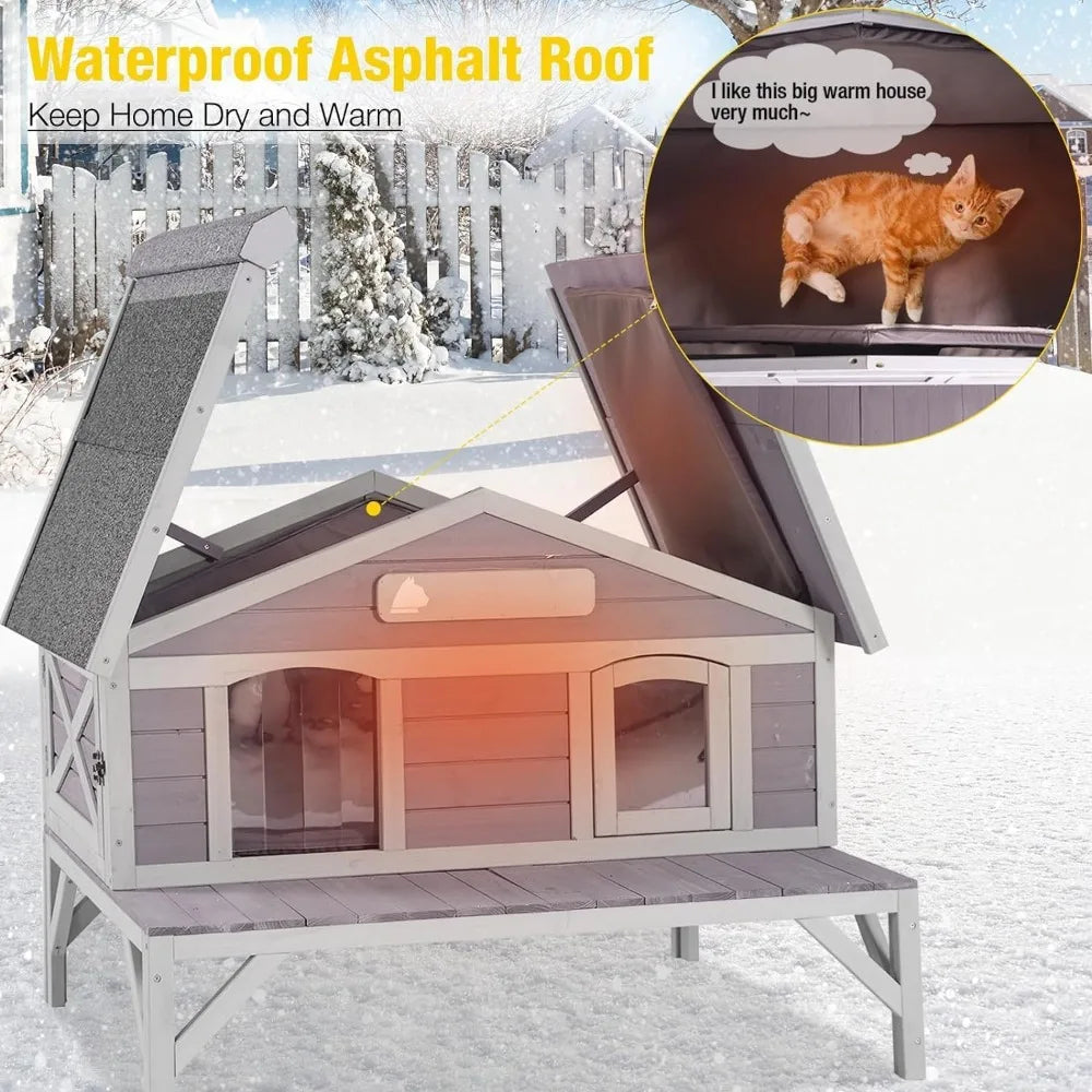 Outdoor Cat House Insulated Weatherproof Shelter for Feral Cats