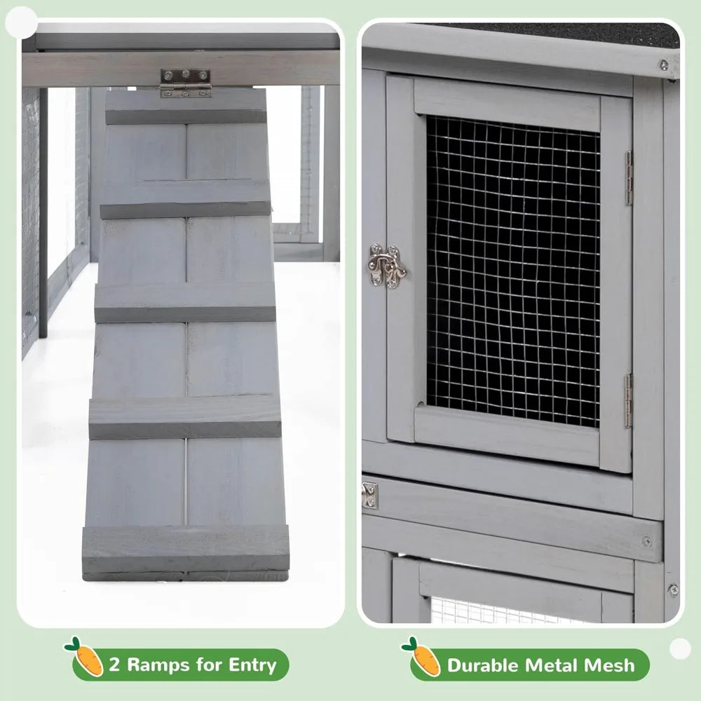 Extra Large Two-Story Wooden Rabbit Hutch for Happy Bunnies