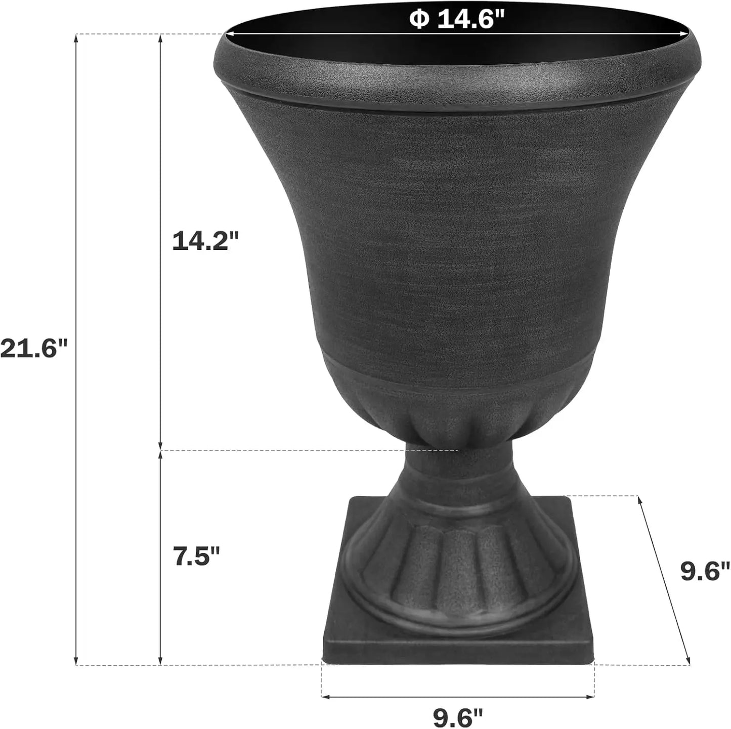 Classic Black Plastic Urn Planters for Outdoor Plants 2-Pack