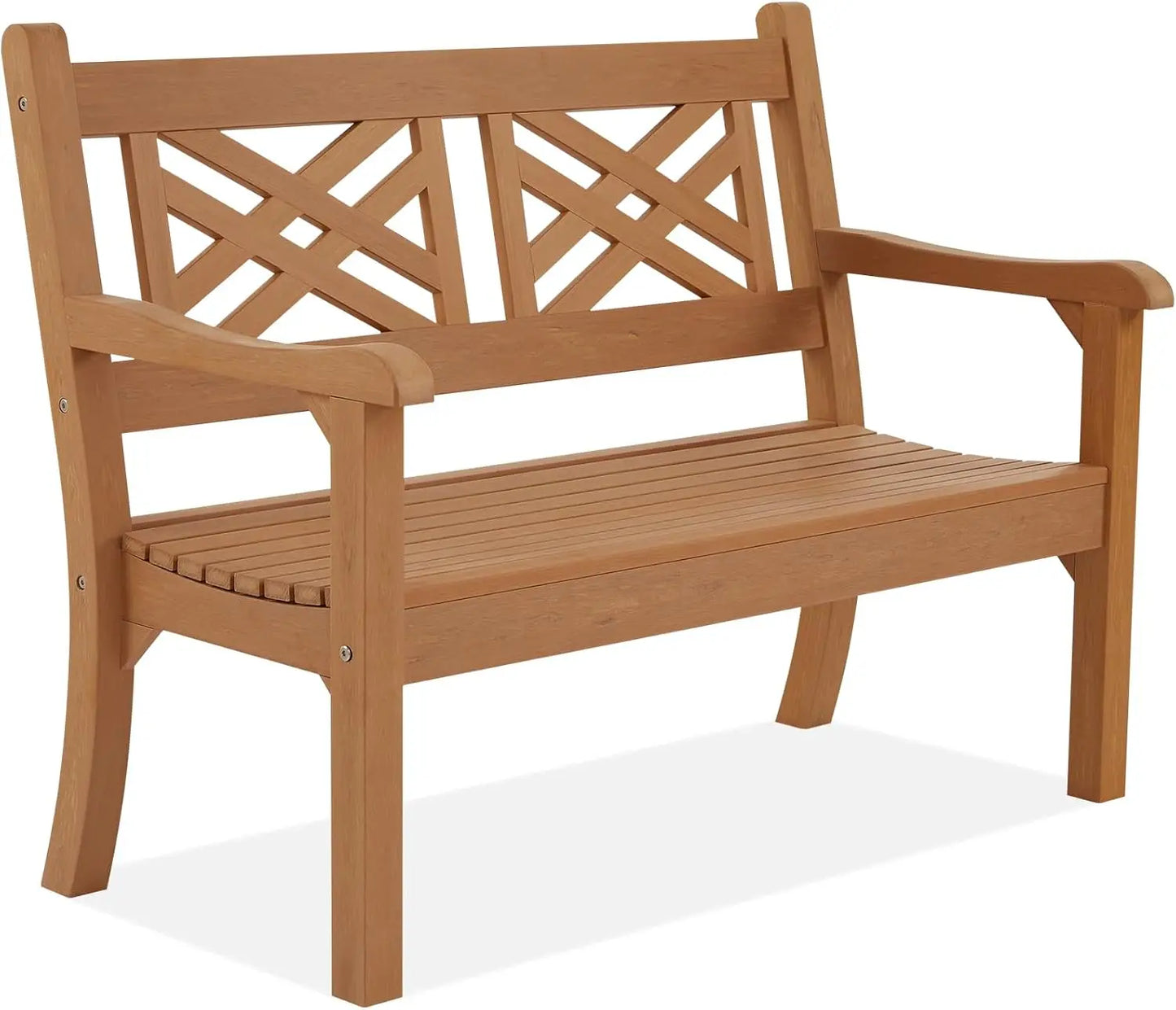 All-Weather Outdoor Bench with Decorative Backrest and Armrests