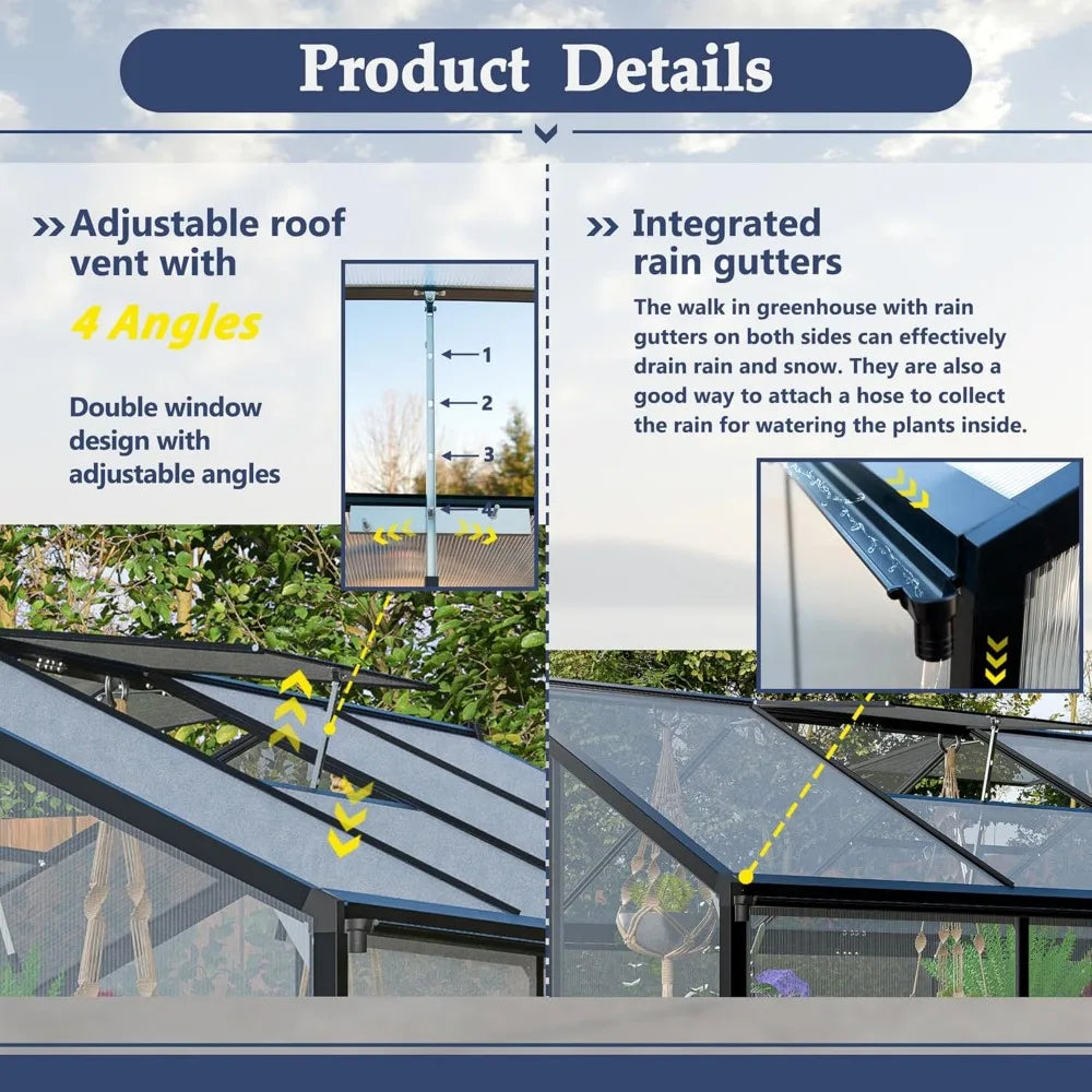 Heavy Duty Polycarbonate Walk-In Greenhouse for Outdoor Gardening