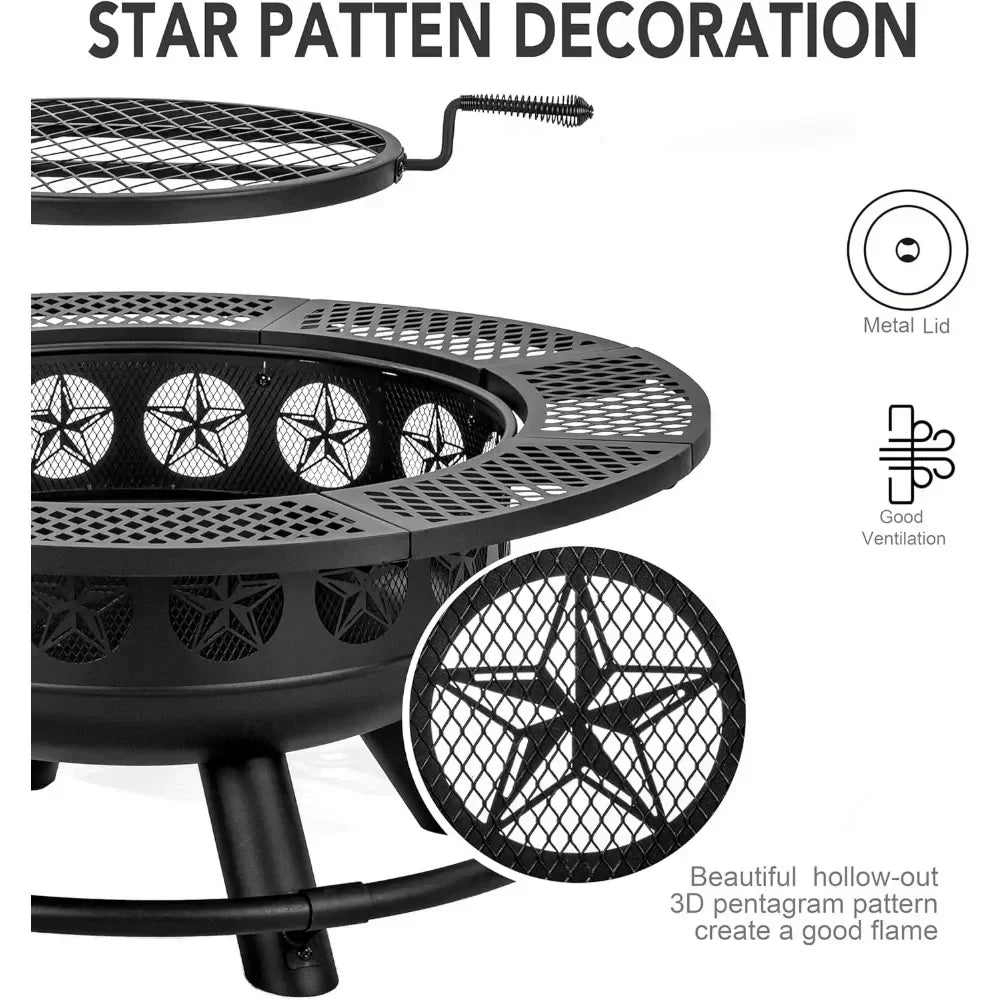 Outdoor Fire Pit with Cooking Grill for Backyard Gatherings