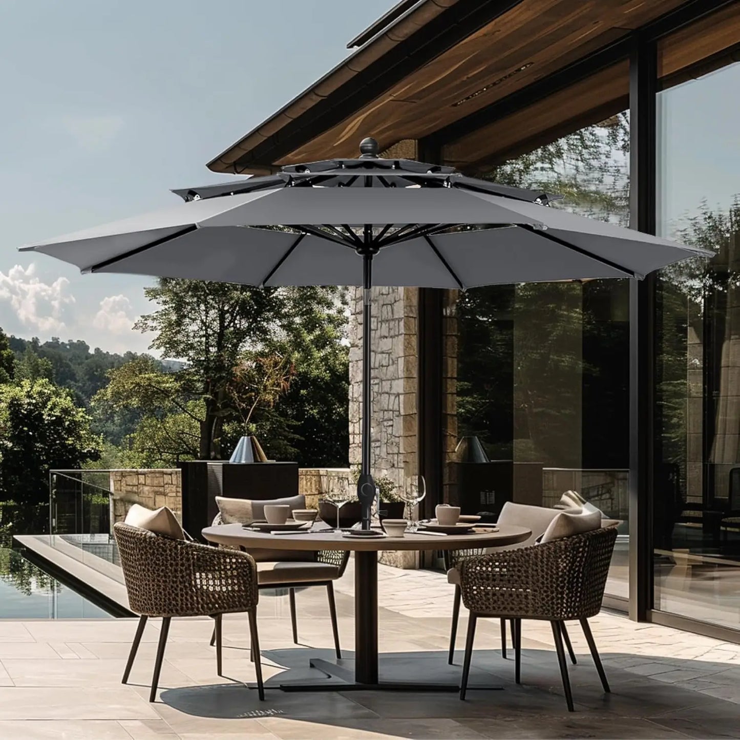 Outdoor Patio Umbrella with Auto-Tilt and UV Protection