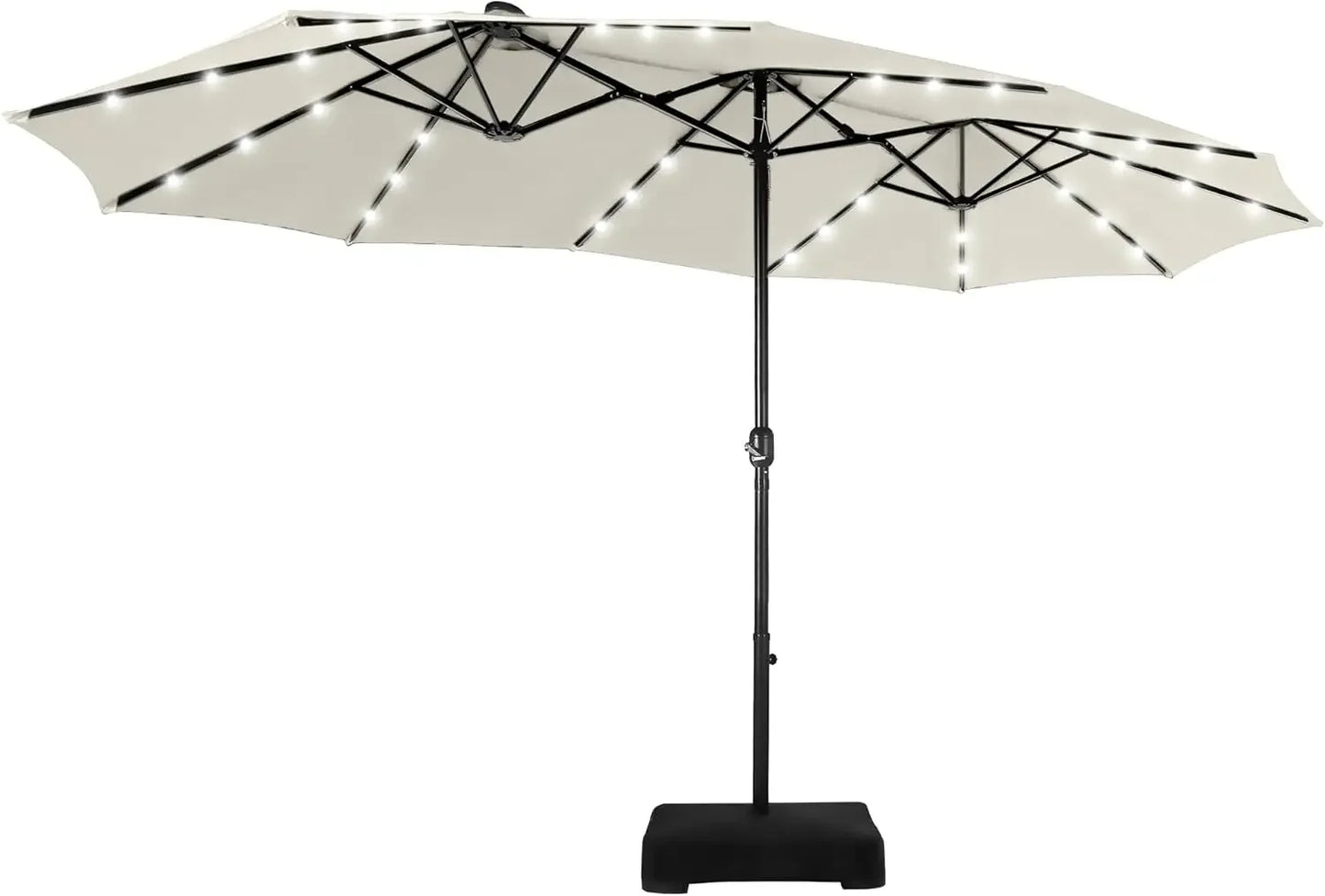 Double Sided Patio Umbrella with Solar Lights and Crank Handle