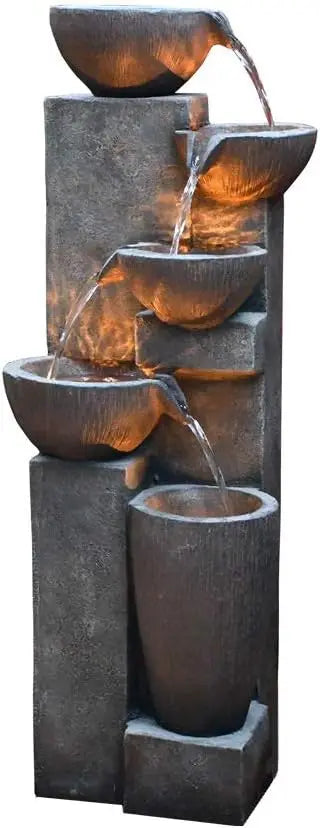 Outdoor Resin Water Fountain with LED Lighting for Garden Decor