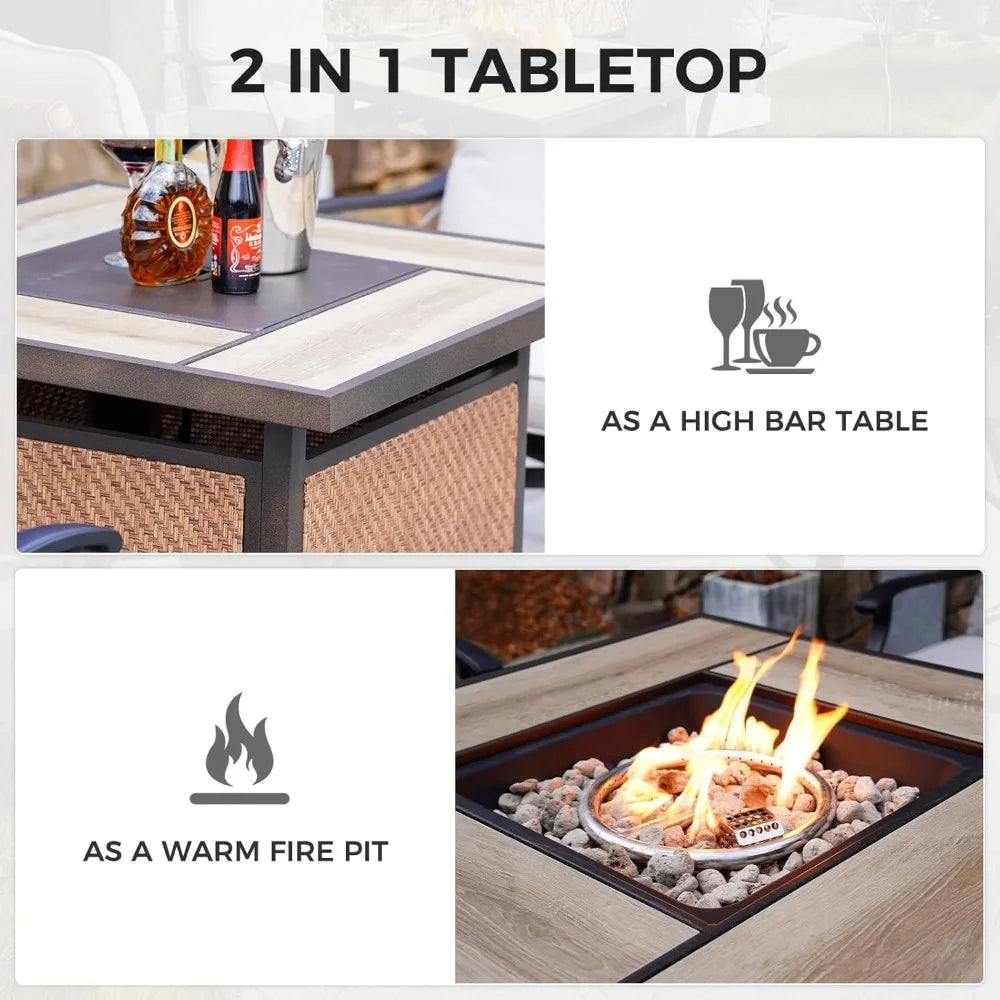 5-Piece Outdoor Swivel Bar Set with Fire Pit Table