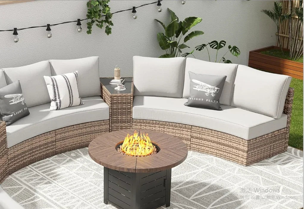 Modern Outdoor 3 Piece Half-Moon Sectional Sofa Set