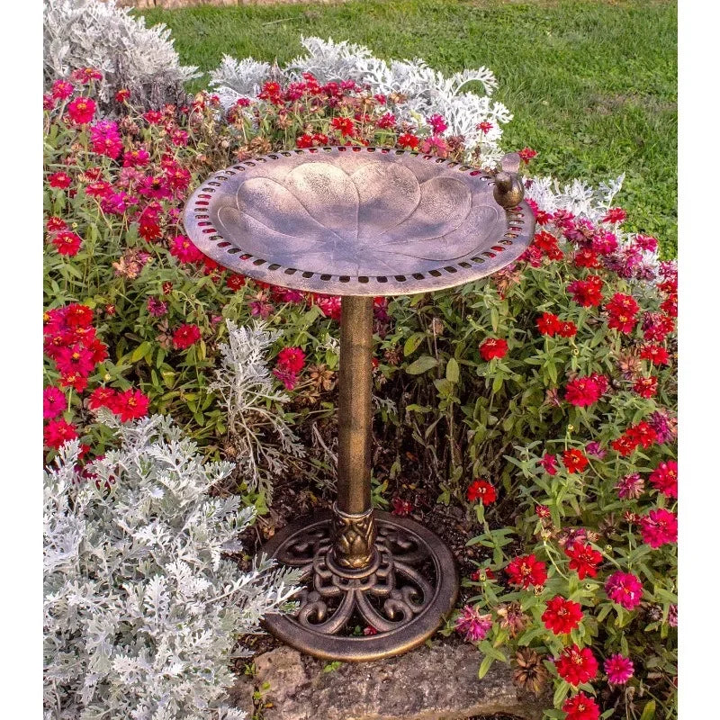 Authentic Outdoor Garden Bird Bath in Durable Bronze Finish