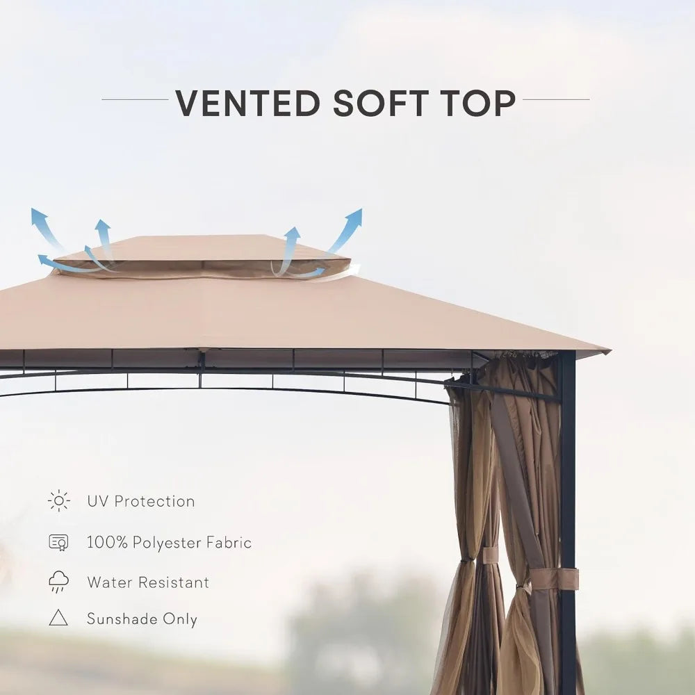 Heavy Duty Patio Gazebo with Double Roof and Privacy Curtains