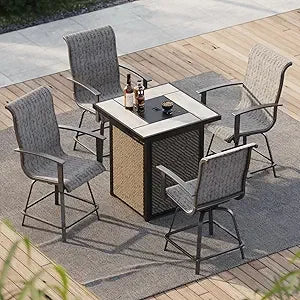 5-Piece Outdoor Swivel Bar Set with Fire Pit Table