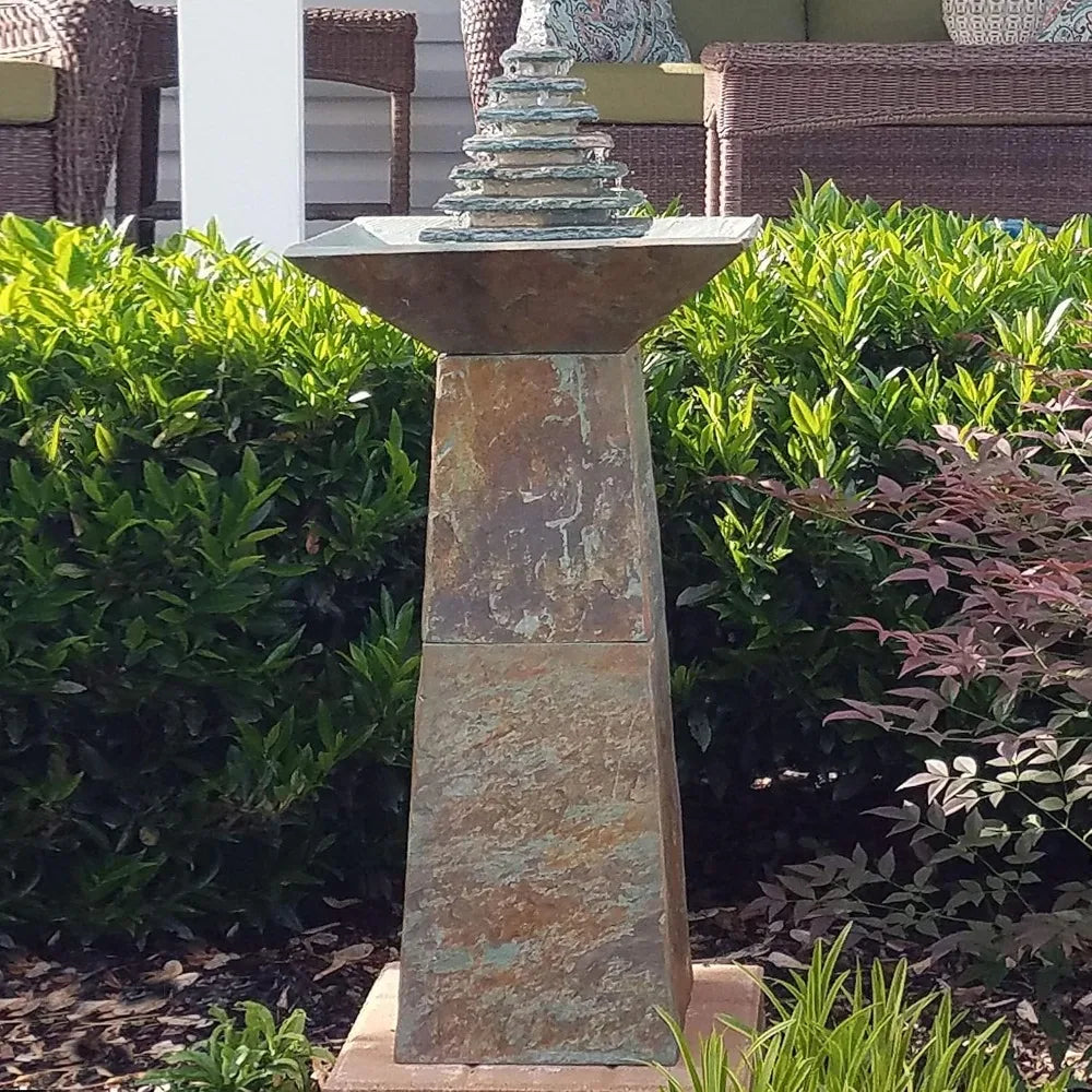 Layered Pyramid Outdoor Water Fountain with LED Lights