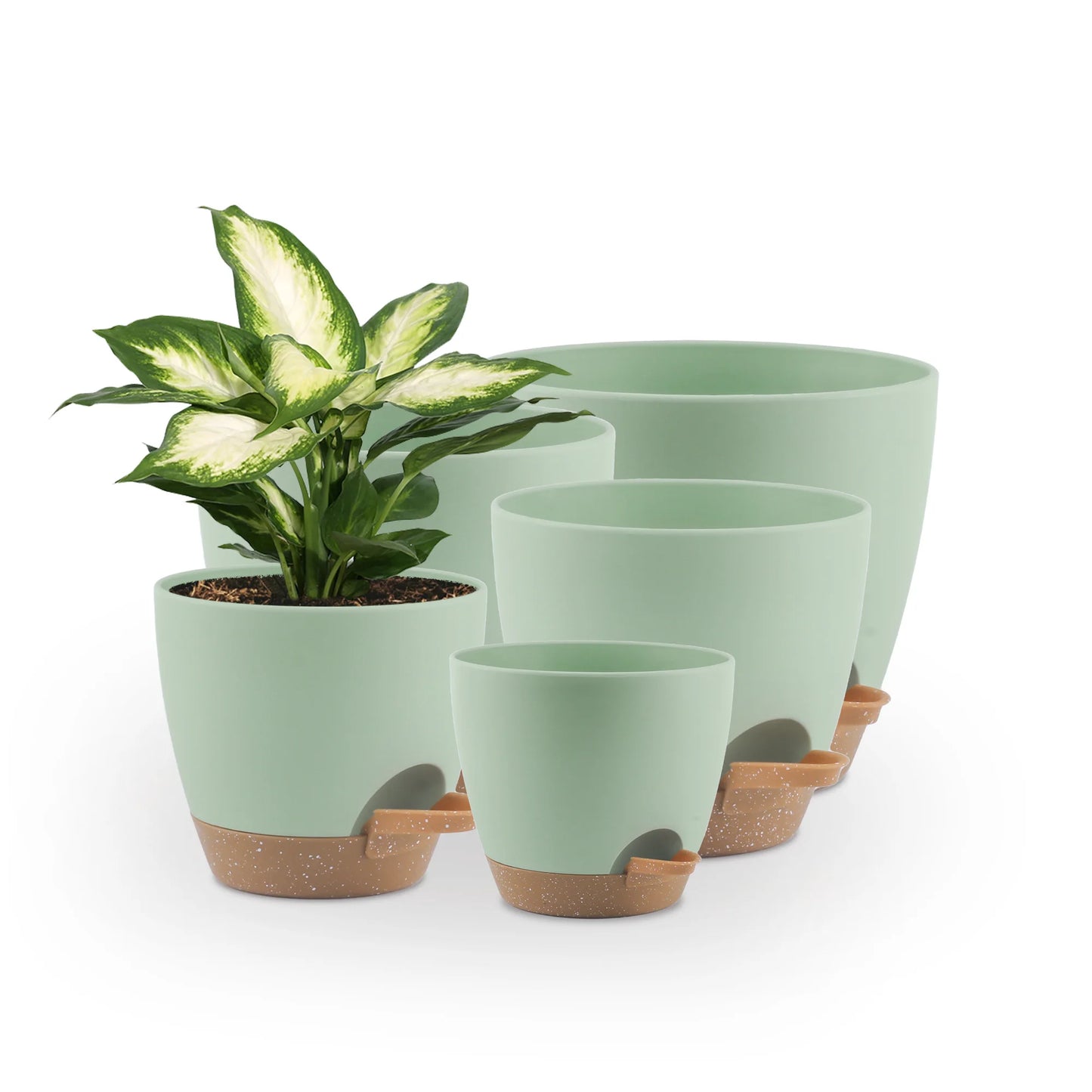 Self Watering Planters Set with Drainage Holes and Saucers