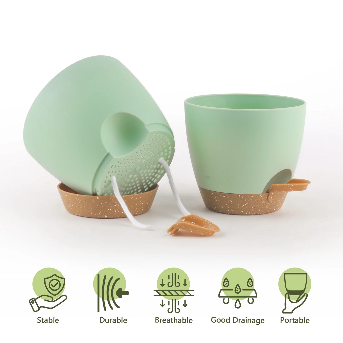 Self Watering Planters Set with Drainage Holes and Saucers