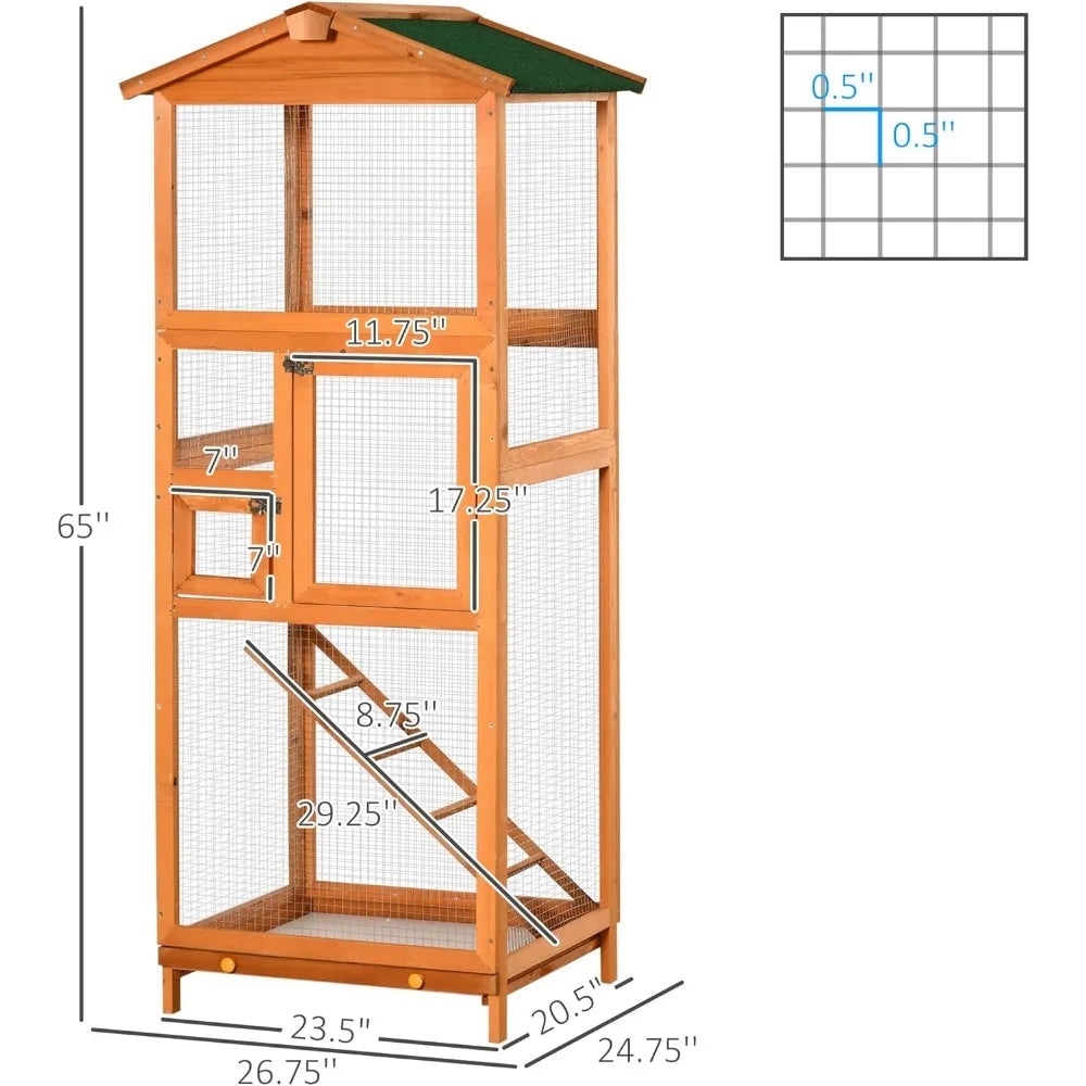 Wooden Outdoor Bird Cage Aviary House for Parrots and Parakeets