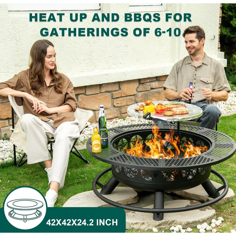 Multi-Functional Outdoor Fire Pit With Cooking Grill