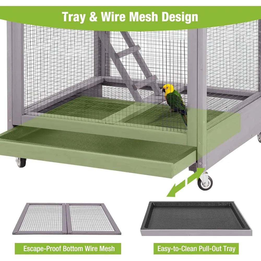 Outdoor Wooden Bird Cage for Parrots and Lovebirds