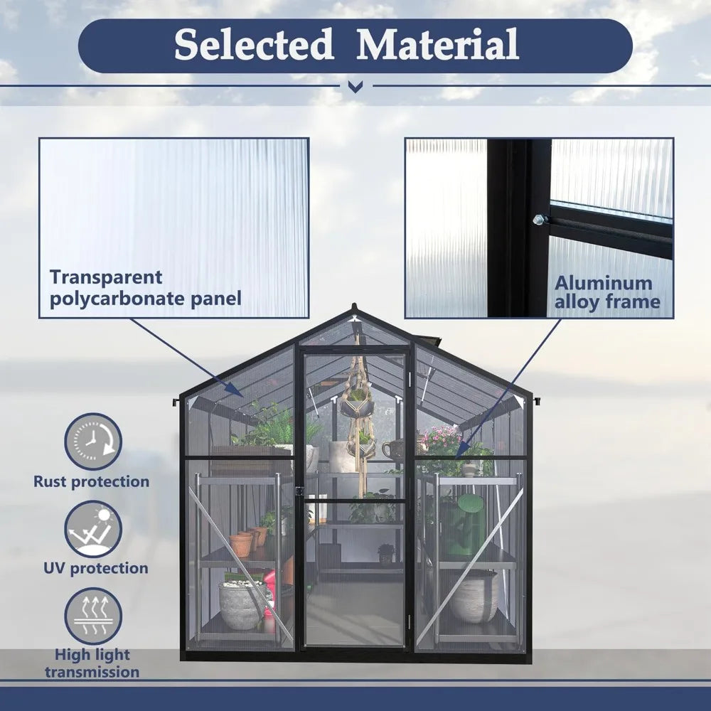 Heavy Duty Polycarbonate Walk-In Greenhouse for Outdoor Gardening