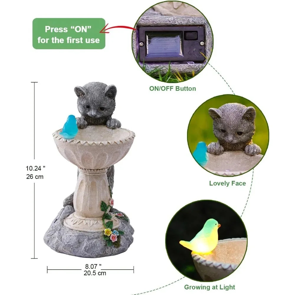 Solar Cat Statues for Outdoor Bird Baths and Garden Decor