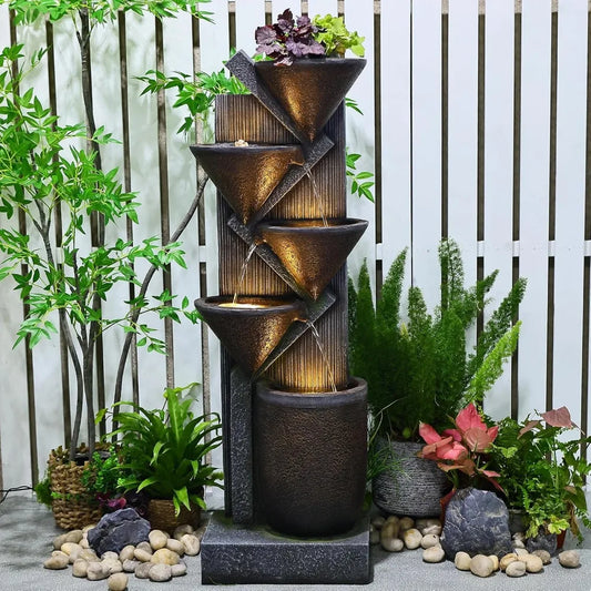 Elegant Outdoor Waterfall Fountain with LED Lights for Relaxation