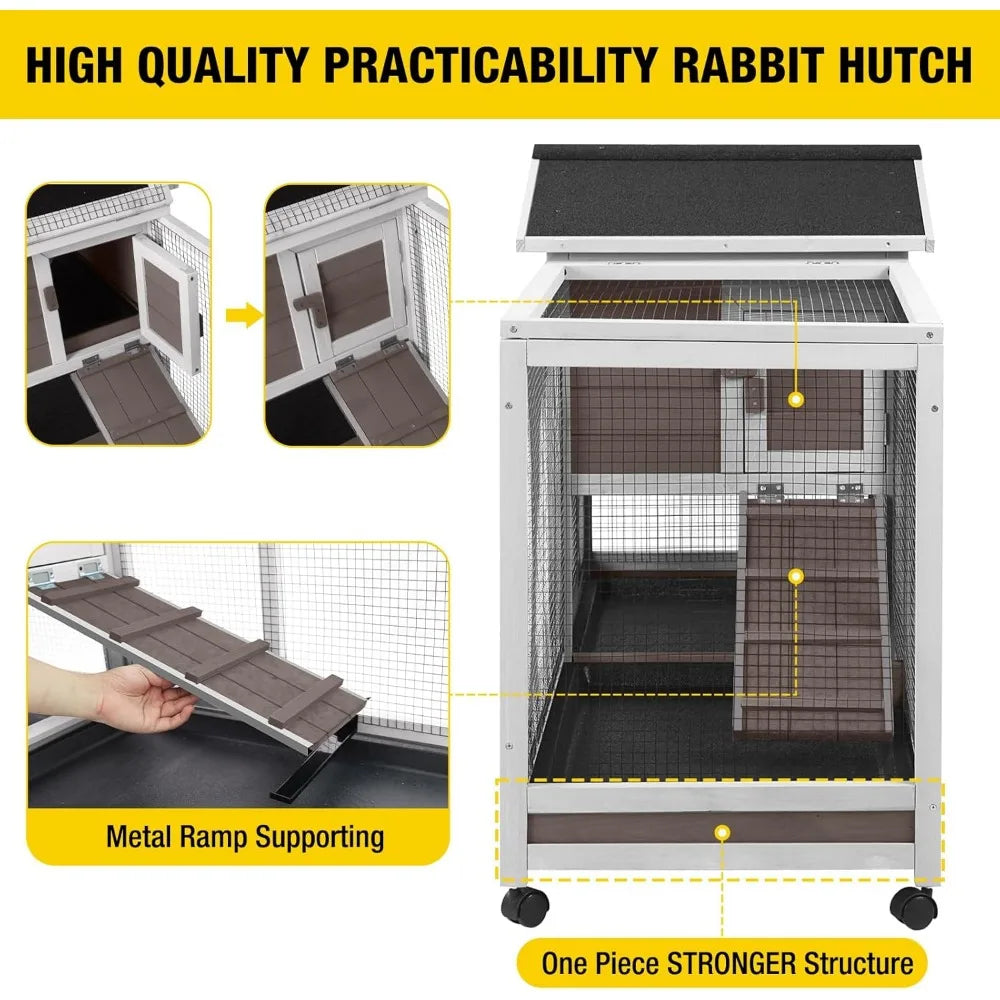 Rabbit Hutch Indoor Outdoor Cage for Bunnies and Guinea Pigs