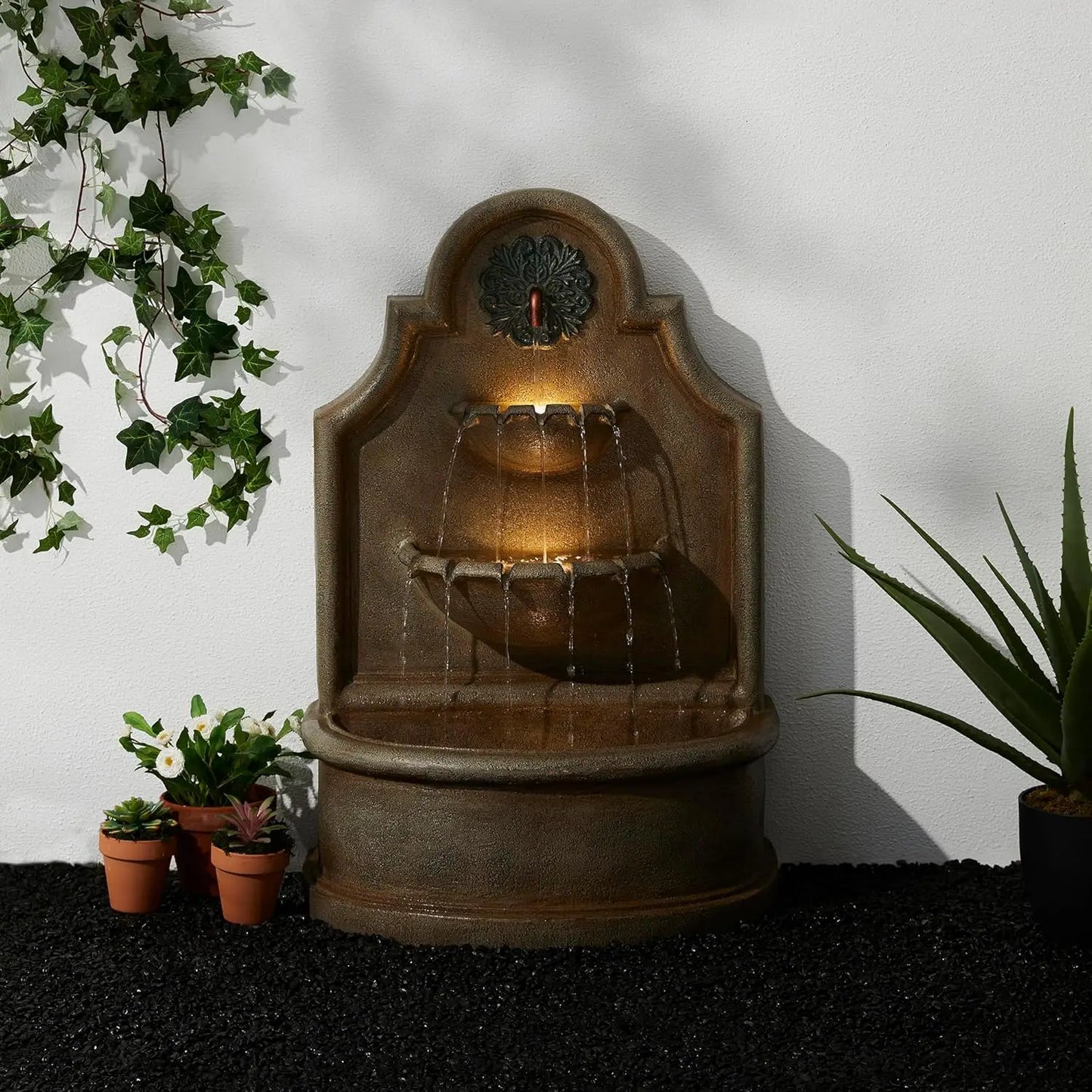 Outdoor Wall Mounted Water Fountain with LED Lighting