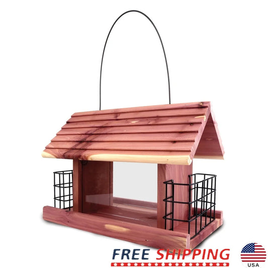Red Cedar Bird Feeder with Suet Baskets for Wild Birds