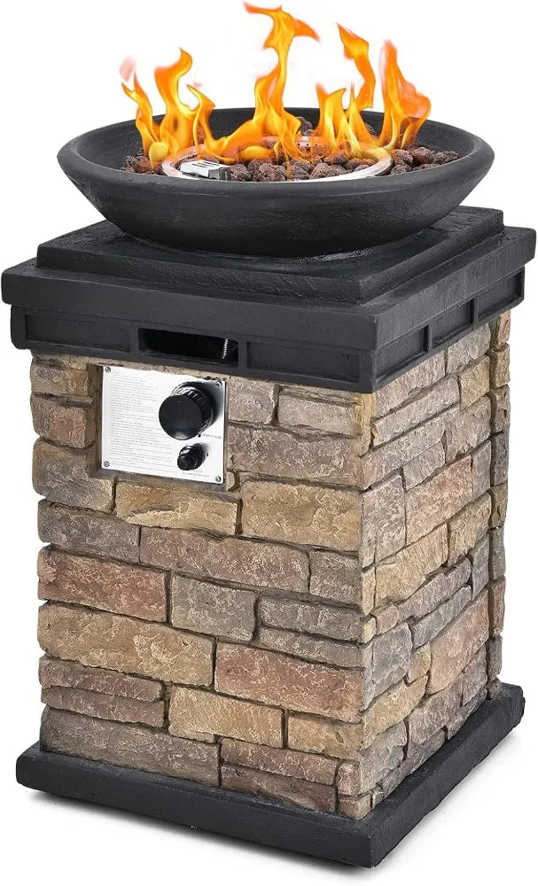 Rustic Propane Firebowl Column for Outdoor Gatherings and Ambiance