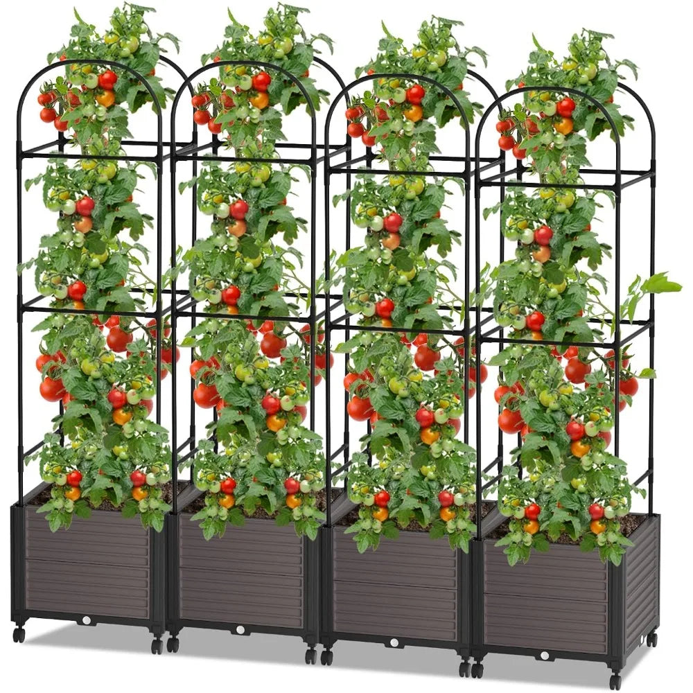 Raised Garden Bed Planter Box with Trellis for Climbing Plants