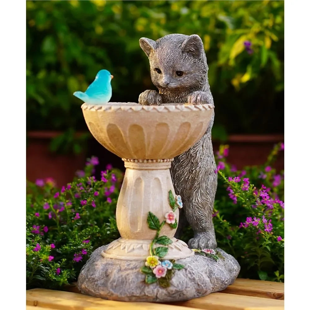 Solar Cat Statues for Outdoor Bird Baths and Garden Decor