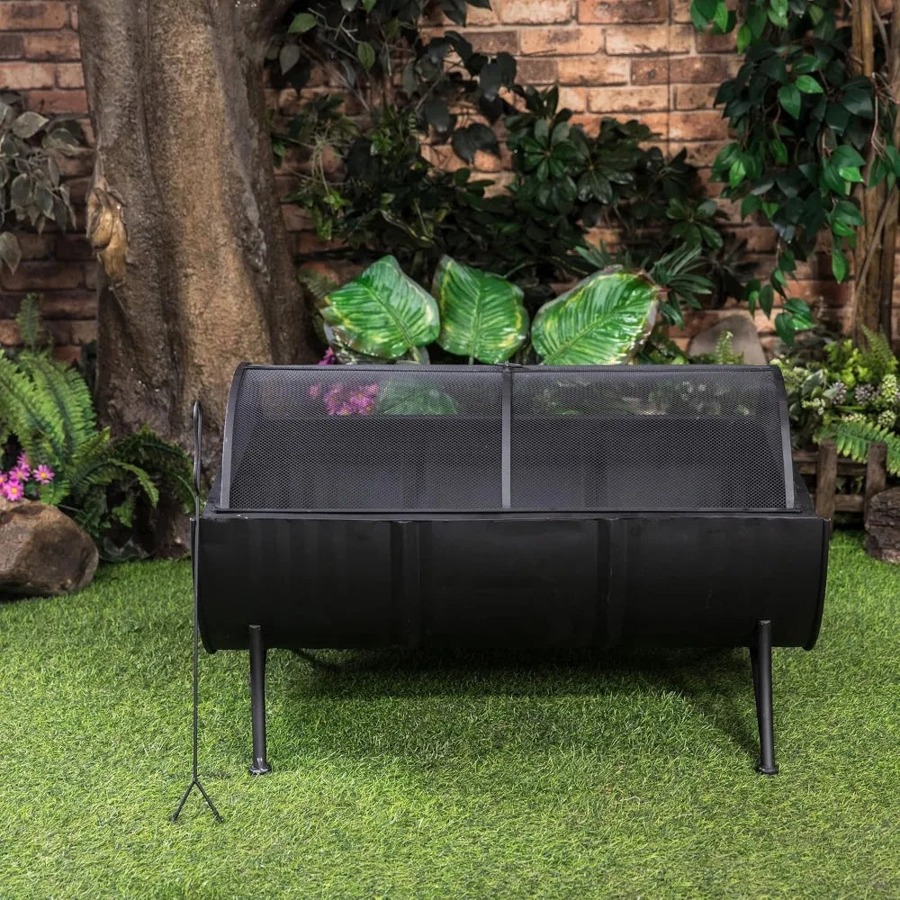 Large Oval Barrel Wood Burner Firepit for Outdoor Enjoyment