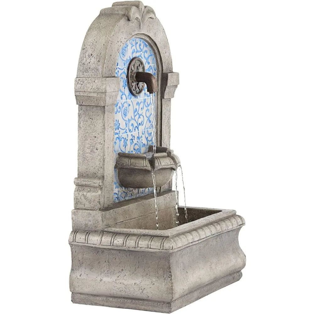 Modern Outdoor Stone Water Fountain with Classic Blue Mosaic
