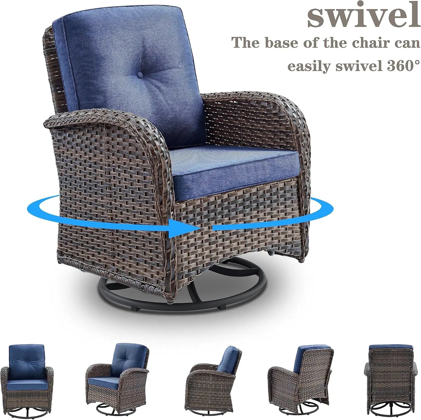 Modern Wicker Patio Conversation Set with Swivel Rocker Chairs