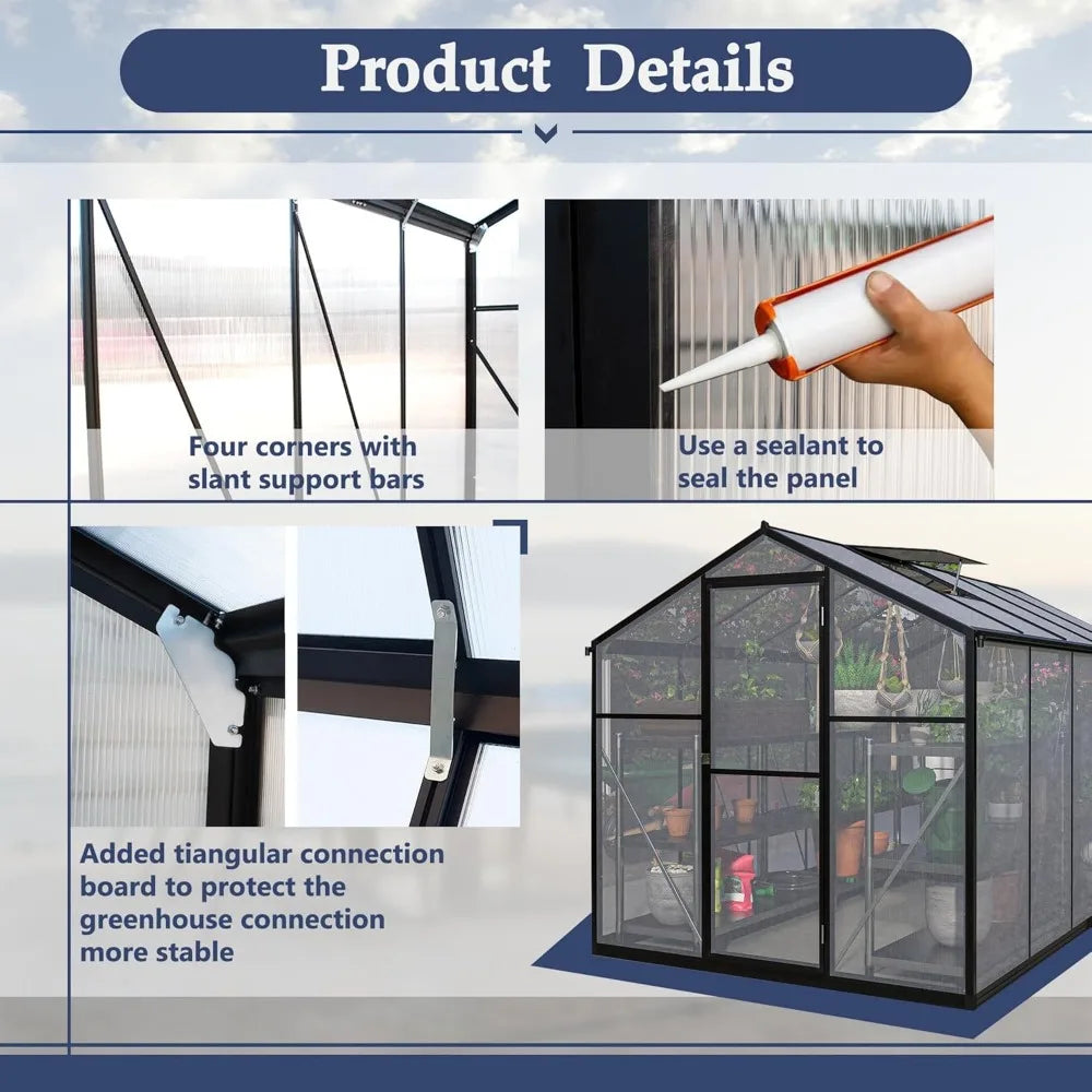 Heavy Duty Polycarbonate Walk-In Greenhouse for Outdoor Gardening