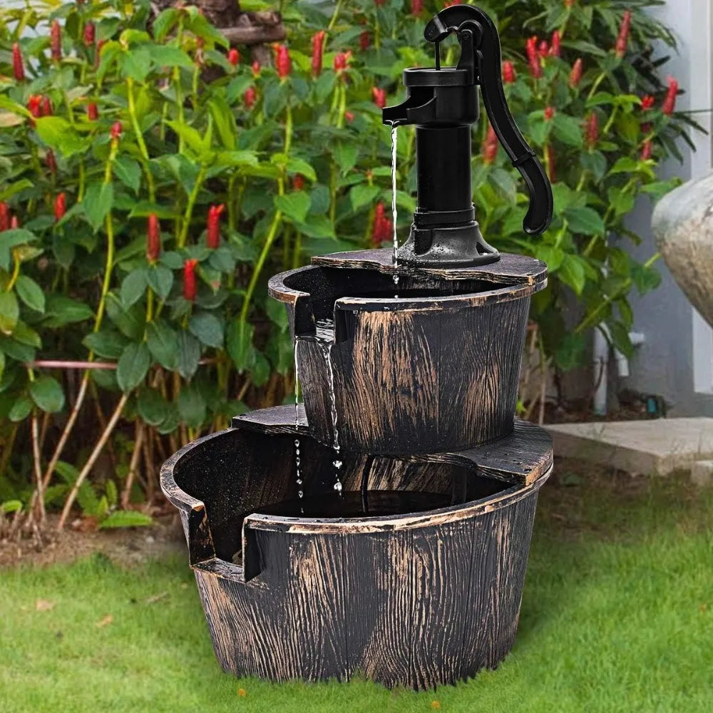 Outdoor Tiered Barrel Water Fountain for Garden Decor