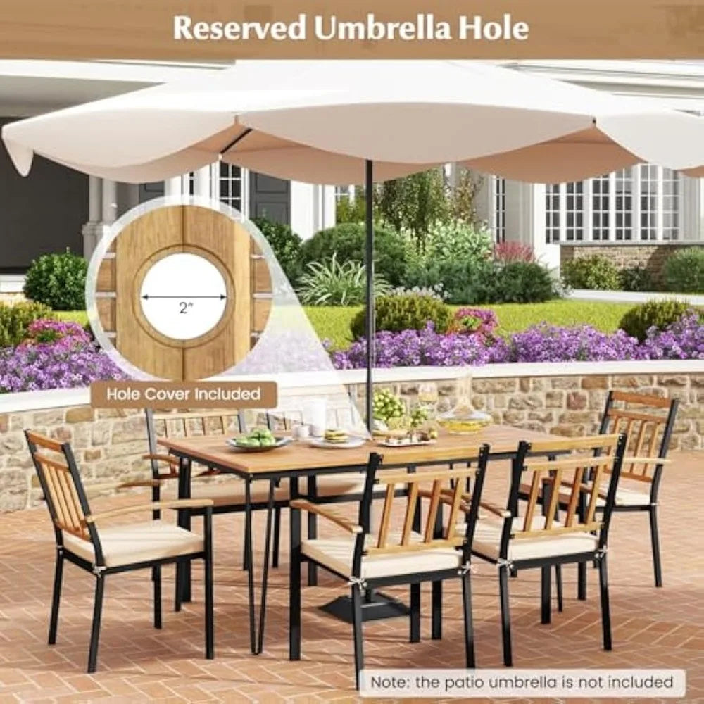 Modern Acacia Wood Patio Dining Set with Cushions and Umbrella Hole
