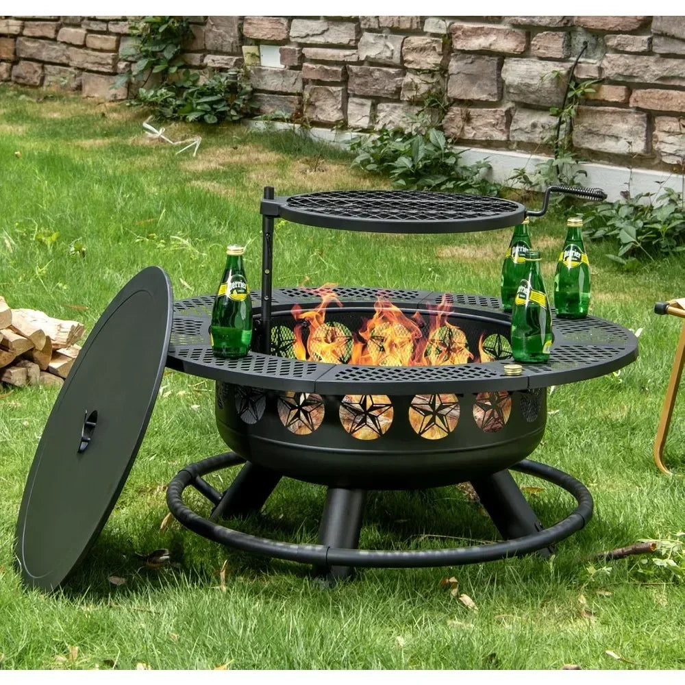 Outdoor Fire Pit with Cooking Grill for Backyard Gatherings