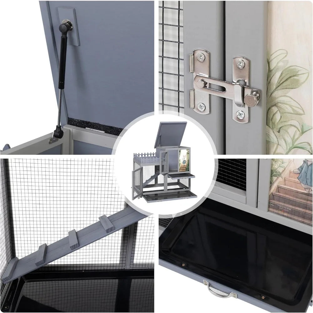 Durable Double Layer Rabbit Hutch with Wheels for Indoor Use