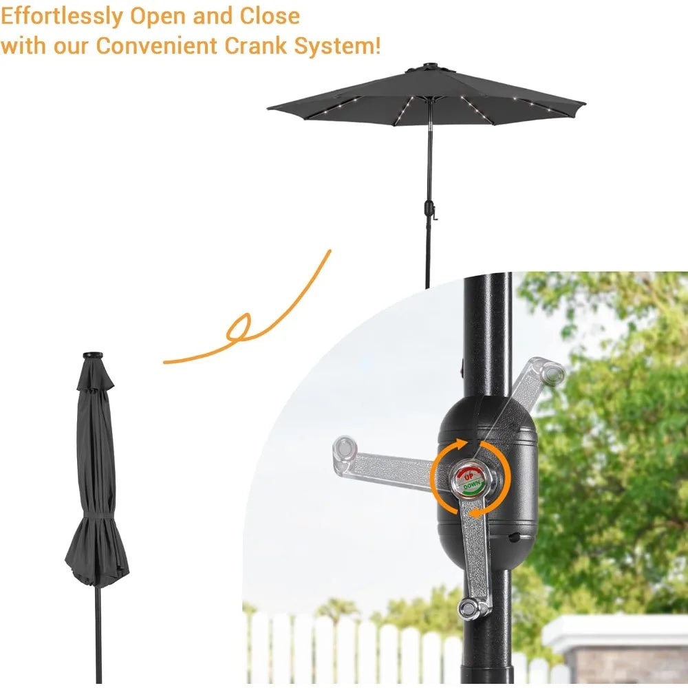Solar Powered Patio Umbrella with 32 LED Lights and Tilt