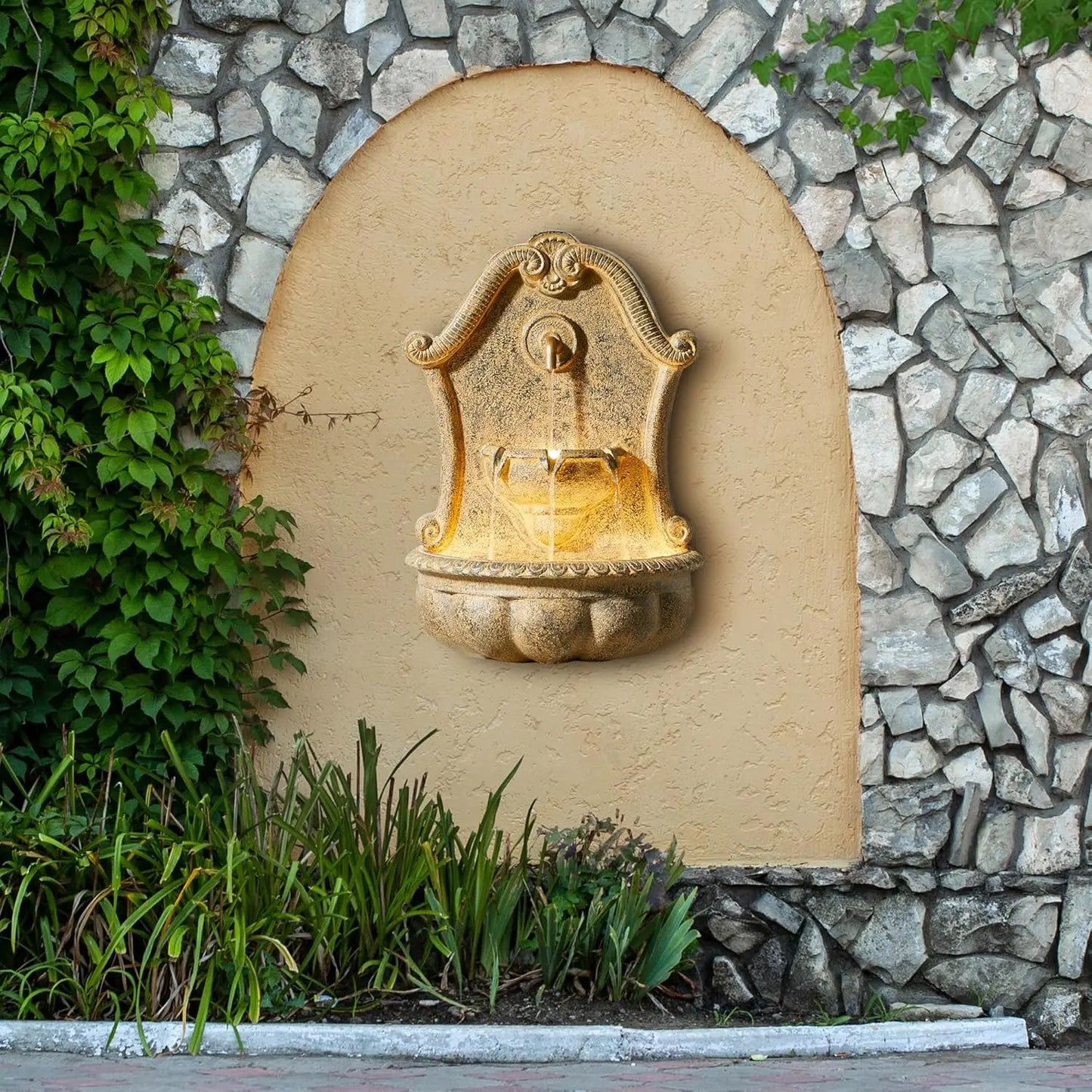 Outdoor Wall Mounted Water Fountain with LED Lighting