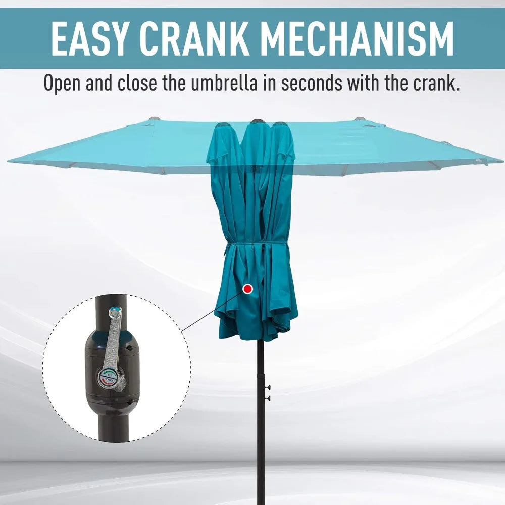 Double-Sided Patio Umbrella with Crank Handle for Outdoor Shade