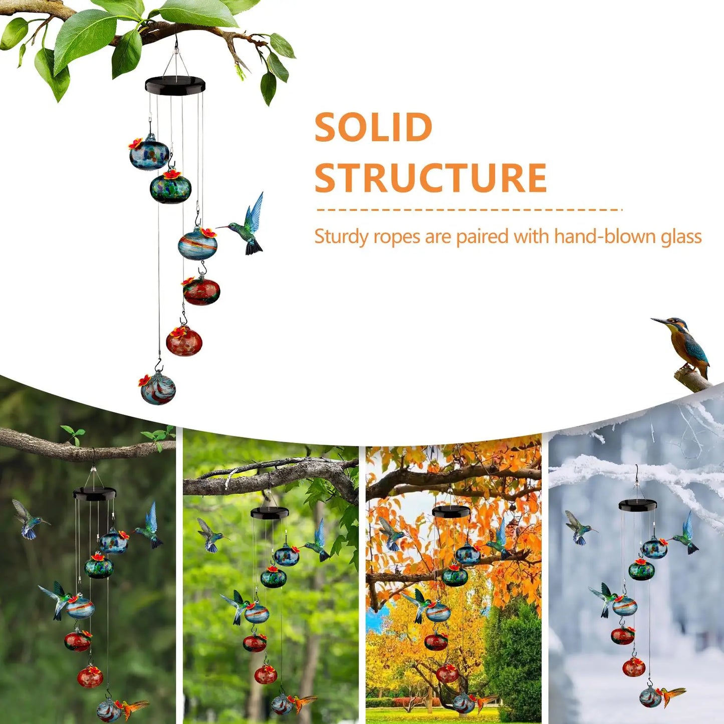 Colorful Hummingbird Feeder Wind Chimes for Outdoor Decor