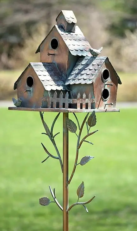 Copper Colored Multi-Birdhouse Stakes for Four Bird Families