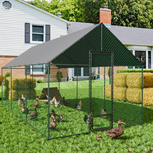 Upgraded Heavy Duty Metal Chicken Coop with Cover and Netting