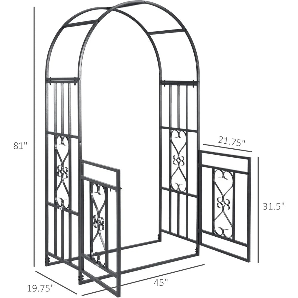 Metal Garden Arbor with Double Doors and Heart Motifs