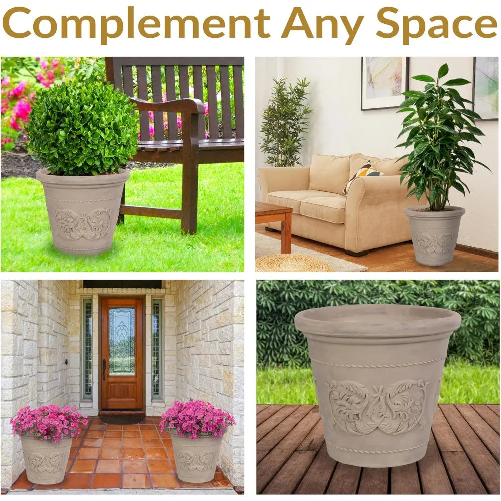 Large Outdoor Planter Set with Drainage Holes for Gardening